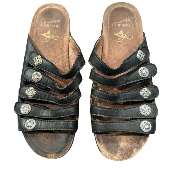 Dansko W  Sz‎ 40 Janie Slide Adjustable Straps Comfort Black Sandals - Picture 1 of 6